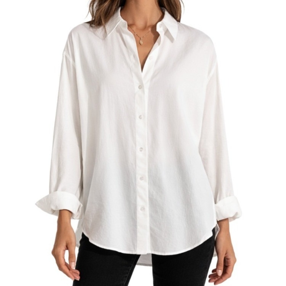 Theory NWT Weekender Ivory Washed Twill Triacetate Oversized Button Down Shirt L